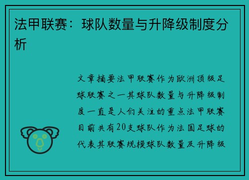 法甲联赛：球队数量与升降级制度分析